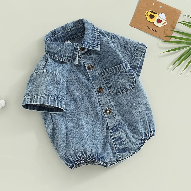 TinyTales Denim Charm Romper – Trendig Babybody i Mjuk Jeansstil
