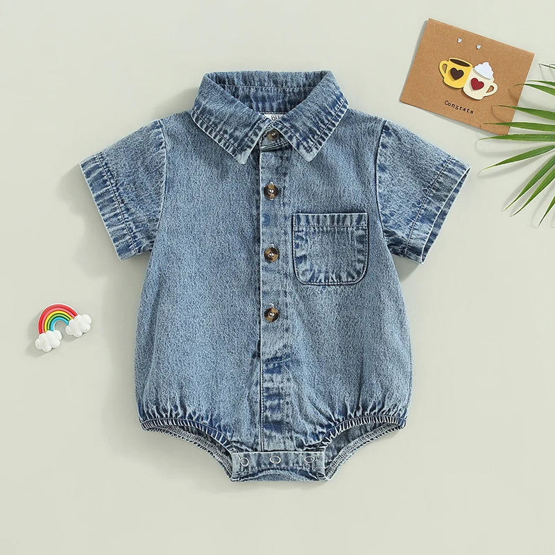 TinyTales Denim Charm Romper – Trendig Babybody i Mjuk Jeansstil