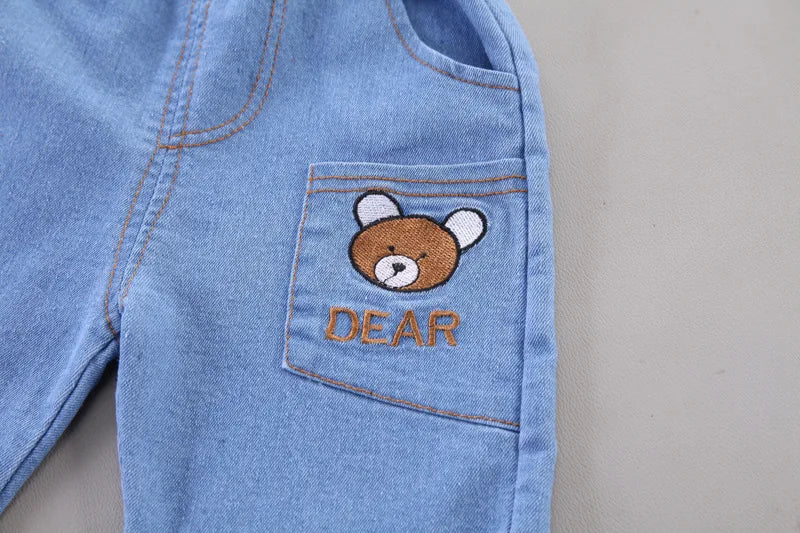 TinyTales Dear Bear Set – 2-delat Sommarset med Pikétröja & Jeansshorts